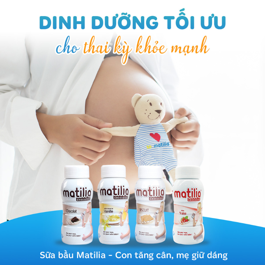 Sữa bầu Matilia có dạng nước pha sẵn tiện lội với nhiều hương vị như vania, dâu, socola và vị biscuit giúp mẹ bầu có thể uống bất kỳ lúc nào