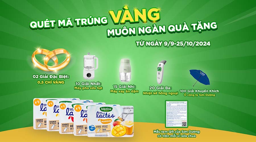sữa chua bledina, quét mã trúng vàng