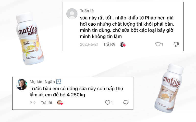 Những đánh giá tích cực từ người dùng sữa bầu Matilia