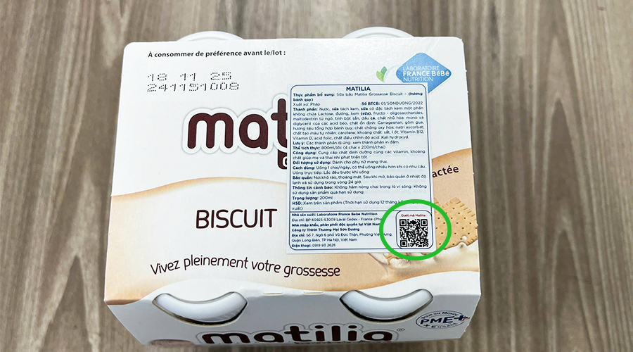 Mã QR trên lốc sữa Matilia chính hãng